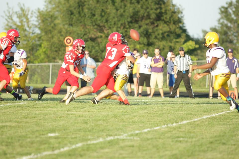 My son Derek #73 goes for a tackle. Photo courtesy of Erin McGruder.