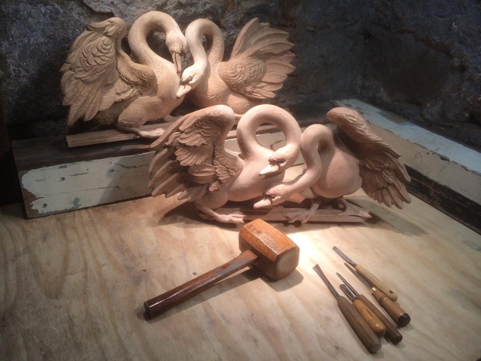 carved swans