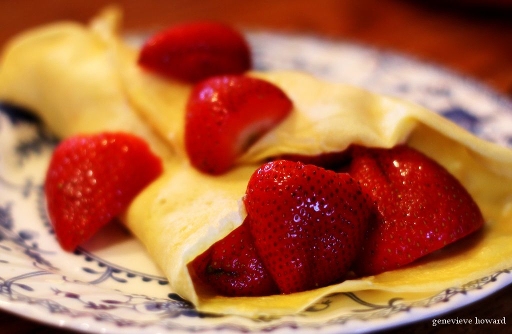 fresh strawberries and crepes